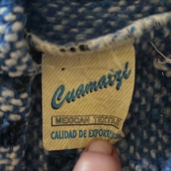 Mexican Hooded Rug Sweater | Blue XL Drug Rug | Hippie Fall | Oversized Hoodie - Picture 4 of 8